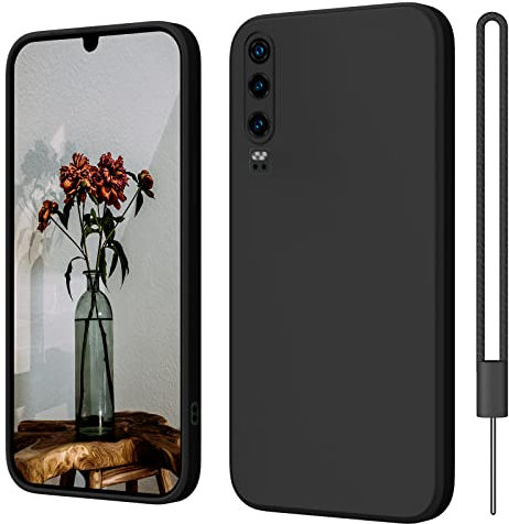 Huawei P30 Hülle Silikon Case, ElestBela Hanyhülle Huawei P30 Case Ultra Dünn mit Microfiber, Kameraschutz und Bildschirmschutz, Kratzfeste Hülle für Huawei P30 Schwarz