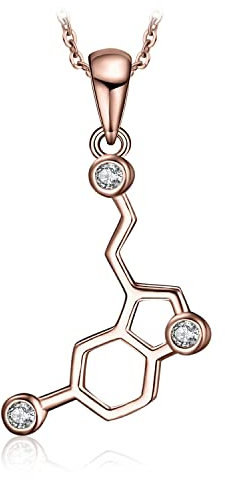 JewelryPalace Sérotonine Molécule 0.2ct Cubique Zircone Pendentif Collier Plaque Or Rose en Argent 925 45CM Boîte Chaîne