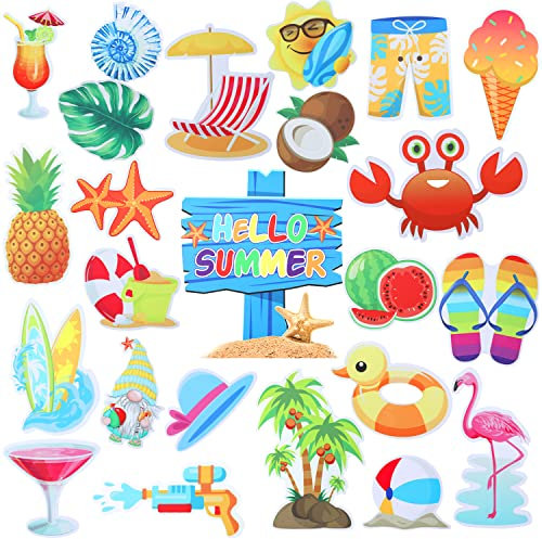 24pcs Summer Beach Car Magnets, Creative Palm Trees Flamingo Fruits Summer Magnets for Fridge Beach Car Decor Cruise Door Beach Magnets for Kitchen, House, Office, Any Metal Surface