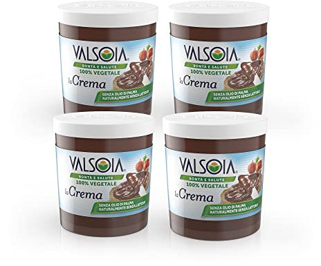 Valsoia - Crema alle Nocciole 100% Vegetale, Ricca di Fibre, Senza Glutine e Olio di Palma, Naturalmente Senza Lattosio, Ideale anche per Vegani, Vegetariani e Celiaci, 4 Confezioni da 200 g
