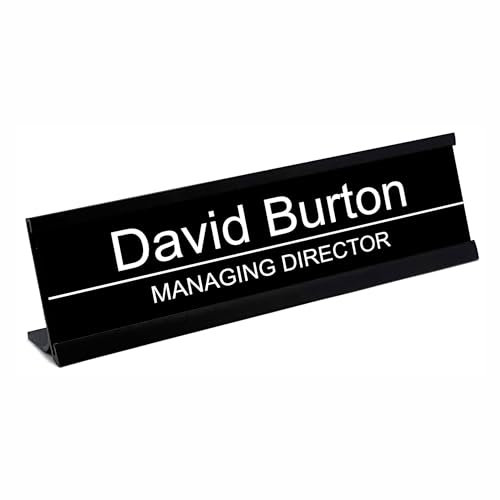 Personalised Desk Sign Black Name Plate Holder Custom Plaque With Single Dividing Line Work Office Home Prestige