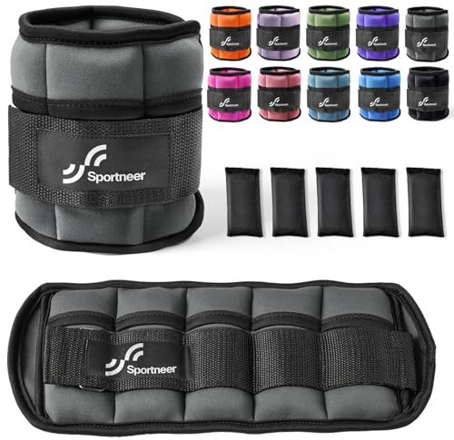 Sportneer Knöchelgewicht, Verstellbares Gewichte-Set am Knöchel, Handgelenkriemen am Handgelenk, 0,45kg-2,3kg (pro Knöchel)/0,9-4,5kg(pro Paar)