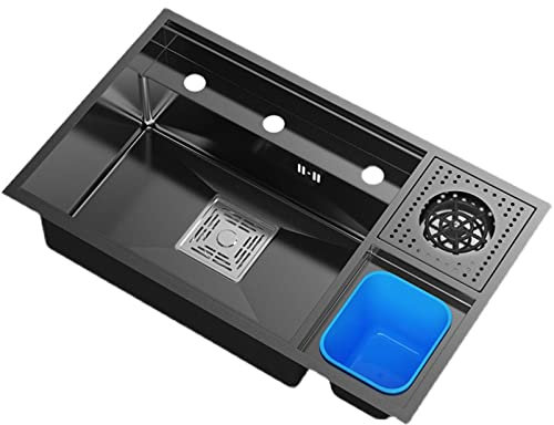 Évier de cuisine 304 Nano en acier inoxydable Évier de cascade à la maison Basin de légumes Sécier unique Sévien de travail commercial Évier de cuisine avec laveuse en tasse sous pression,82x46cm