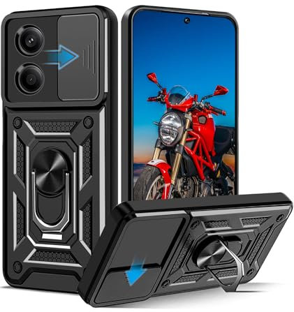 Funda para Xiaomi Redmi Note 12 Pro Plus 5G, Tapa Deslizante para La Cámara, Armadura Carcasa con 360° Magnético Anillo Soporte Silicona Antigolpes Protectora Carcasa para Redmi Note 12 Pro+ 5G