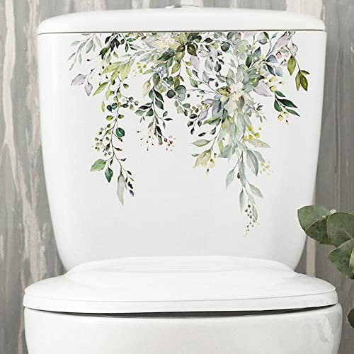 AYFFDIYI Plant Leaves Flowers Toilet Seat Lid Stickers Self-Adhesive Bathroom Wall Sticker Green Leaf Floral Toilet Lid Decals DIY Removable Waterproof Toilet Sticker for Bathroom Cistern Decor 1