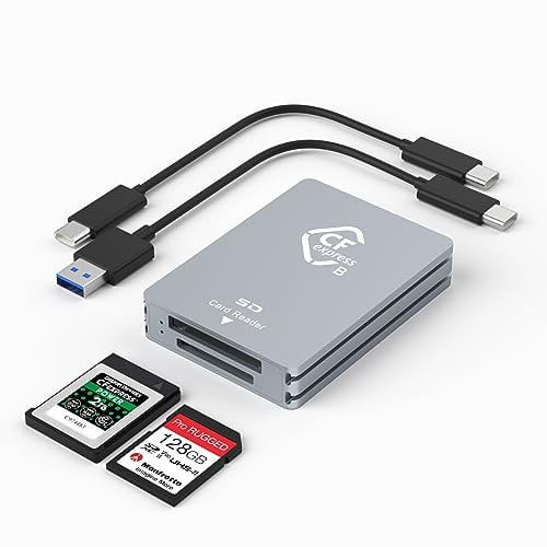 CFexpress Typ B/SD Dual Slot Kartenleser USB C, USB 3.2 Gen 2 10Gpbs, Kompatibel mit CFexpress Typ B Karte/SD Speicherkarte, Aluminium CFexpress Kartenadapter mit USB C zu USB C/USB A Kabel