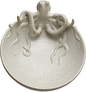 Creative Co-Op 13.75 Inches Stoneware Octopus Reactive Glaze, White Speckled Bowl