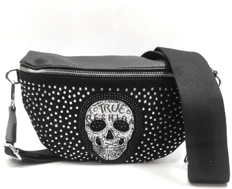 Kleine Handtasche für Damen, mit Nieten, Punk, Gothic, Schwarz, mexikanische Totenköpfe, Bikertasche, Damen, Rock, Umhängetasche, Schwarz