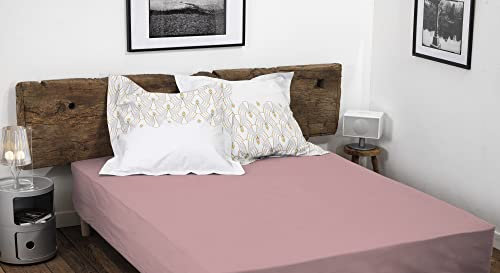 Home Linge Passion – Drap Housse 100% Coton – 57 Fils/cm² – Taille 160x200 cm – Rose – Bonnet 35 cm – Tissage serré – Doux, Respirant, Lavable