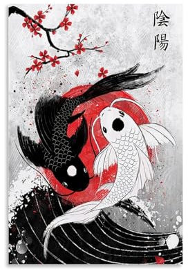 HULDFRDA Koi-Fisch Yin Yang Poster Leinwand Wandkunst Dekorative Malerei Wohnzimmer Poster für Schlafzimmer Dekor 40 x 60 cm