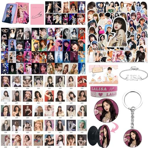 Blackpink LISA Geschenk-Set, Blackpink Fanartikel, LISA Fans Geschenk Set für Blink, Kpop Blackpink LISA Merchandise Geschenke Set Lisa Transparente Kleine Karte Schlüsselbund, LOMO-Karte, Aufkleber