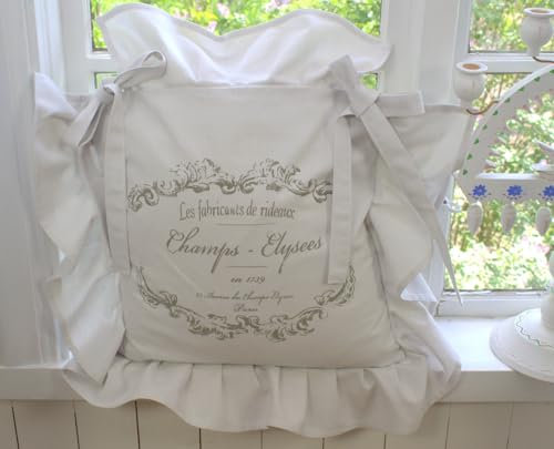 Stuhlkissenbezug Elegance GRAU Volant 4 Seiten Baumwolle