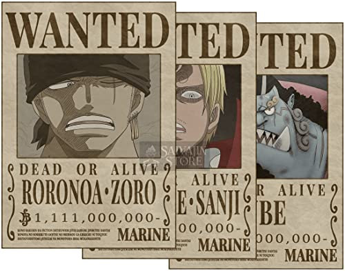 3in1 One Piece Anime Monster Trio [Original Style] Wanted Poster, Zoro Sanji Jinbei | 3er Set DIN A3 (297 x 420 mm) Matt