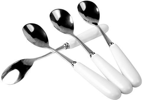 14CM Cucchiaino da Caffè in Porcellana Bianca MEIYAHOME - Puro Stile Italiano Eleganza e Pratico SUS304 in Acciaio Inox 18/10 - Design Moderno e Bilanciato Maniglia di ceramica cucchiaio dessert (4)