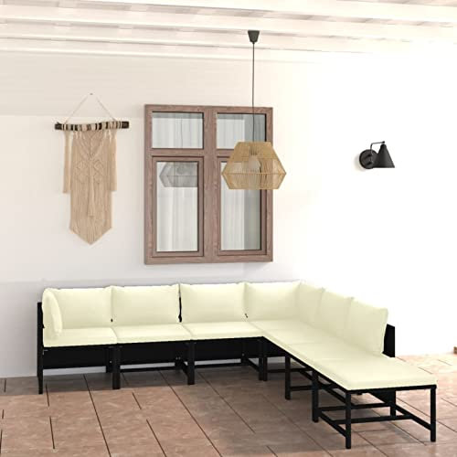 Camerina 7-TLG. Garten-Lounge-Set mit Kissen Poly Rattan Schwarz Essecke Eckbank