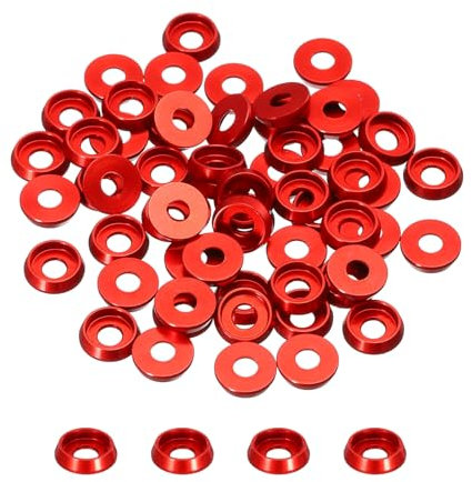 QUARKZMAN Rondelles Coniques M3 à Tête Fraisée, Diamètre du Trou 3 mm/0,12, Rondelles en Aluminium pour Vis RC/FPV/PC/Drone/Accessoires Mécaniques, Pièces de Modèle, Lot de 60 (Rouge)