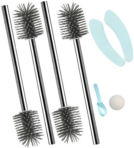 KOZR Klobürste Silikon,4 Stück Toilettenbürste,WC Bürste mit Edelstahlstiel, Hygienische Lösung für Ihr Bad,Grau