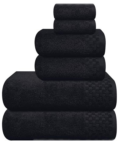 MyOwn Ultra Soft 6er-Pack Baumwoll-Handtuch-Set, enthält 2 übergroße Badetücher 70 x 140 cm, 2 Handtücher 40 x 60 cm und 2 Waschbetten 30 x 30 cm, Schwarz
