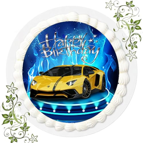 ich FONDANT Tortenbild, Zuckerbild mit Motiv, Essbares Foto für Torten, Tortenbild, Tortenaufleger Ø 20cm FONDANT Lamborghini Nr. 2