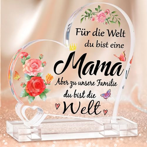 Geschenke für Mama, Geburtstagsgeschenk Herzförmiges Acryl Plakette Geschenke für Mutter von Tochter Sohn, Acryl Heimat Dekoration Muttertagsgeschenk Weihnachtsgeschenke für Mama