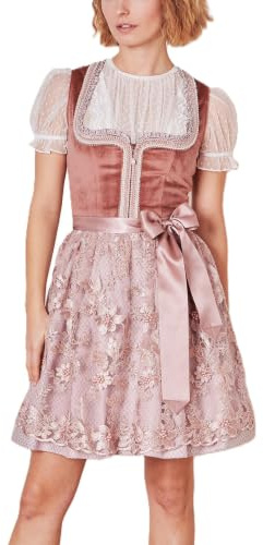 Krüger Damen Mini Dirndl Emery, Samt, ohne Schnürung, Herz Ausschnitt, 50 cm Rocklänge, Tracht, Volksfest