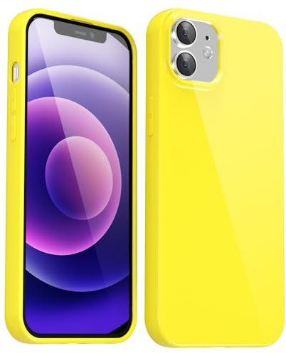 Svanove for iPhone 12 Mini Case Silicone, Glossy Soft Rubber Gel Jelly Cute Protective Plastic Simple Plain Phone Case Cover for Women Girl, Slim Thin Flexible Shockproof TPU, Yellow