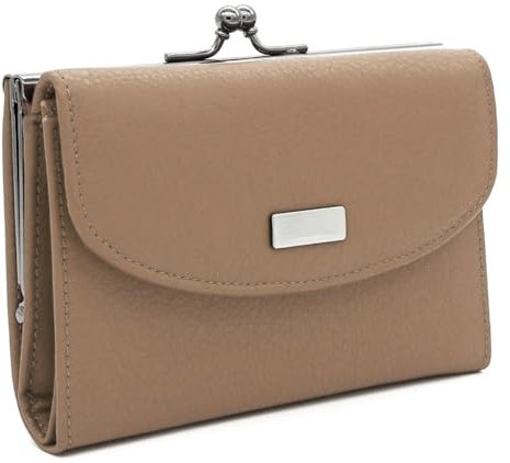 Charmoni - Portefeuille Femme - Porte Monnaie Fermoir clic clac - Porte Carte Crédit - en Cuir De Vachette Véritable (Cuir, Taupe)