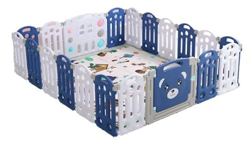 Reenborn Laufstall Baby, Großer Laufstall Baby mit Matratze, Laufgitter Baby Faltbar für Drinnen Draußen, Kinderaktivitätszentrum Spielhof Spielplatzpark für Kinder mit Antikollisionsschaum (18+2)