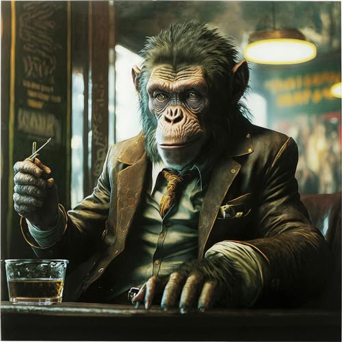 Kare Design Wandbild Drinking Monkey, Bunt, Quadratisch, Glasbild, 4mm ESG Sicherheitsglas, Tierisches Design, Affe, Wandkunst, Bild, Schlafzimmer, Wohnzimmer, Glas, Polypropylen, 100x100 cm (H/B)
