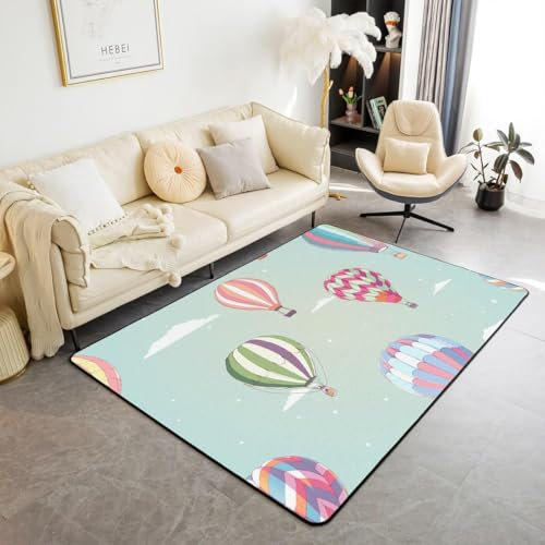 Kinderteppich Cartoon Bunter Heißluftballon - Kurzflor Teppich Kinderzimmer Spielteppich Antiallergen Und Extra Weich - Babyzimmer Teppiche Für Junge Und Mädchen Babyteppich 120 X 160 cm / 4-3W0P7Y9