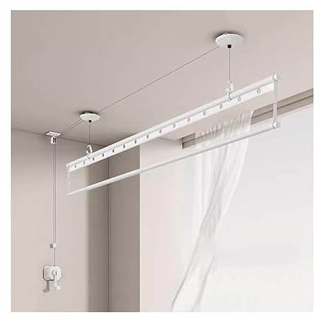 Wäscheleine für die Decke – Perfektes Design für die Waschküche Balkon Einpoliger Kleiderbügel Hebender Kleiderbügel Oben montierter handbetriebener automatischer Haushaltskleiderbügel(2.0m)
