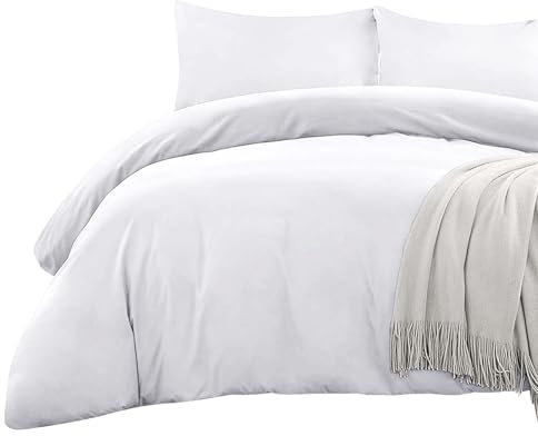 BedLooms Single Duvet Cover Set Plain Brushed Microfiber Duvet Covers with 1 Pillow Case Soft Breathable Bedding Set (Dyed White 135x200 cm)
