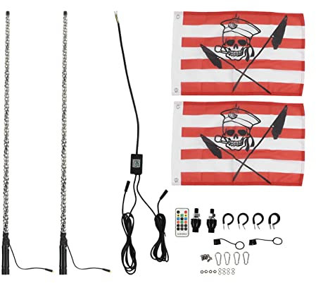 Fouet Lumineux LED RVB avec Application et Télécommande, 300 Motifs, 366 Modes, 32 luminosité, 10 Vitesses, Antenne Lumineuse en Spirale pour UTV ATV Camion Tout-Terrain (4 Pieds)