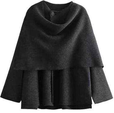 Kissonic Übergroße Damen-Schaljacke, Überwurf aus Strick, langärmelig, mit Knopf, Winter-Caban, GRAU, S