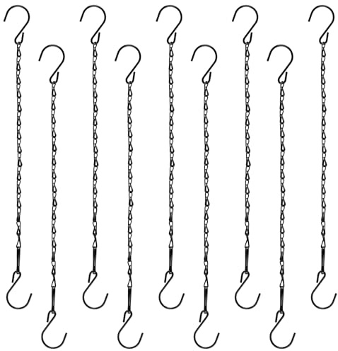 ANNASAMDO Lot de 10 chaînes de suspension en métal de 25 cm avec crochets en S pour pot de fleurs suspendu, plantes suspendues, pots de fleurs, oiseaux, lanternes, billboard, intérieur, extérieur noir