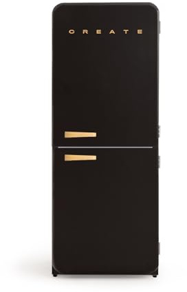 CREATE / RETRO FRIDGE COMBI 185 WOOD/Frigorífico combi negro maneta madera con congelador 401L / 190W. sistema No Frost. 3 estantes. 2 cajones. regulador temperatura. 70x65x185 cm