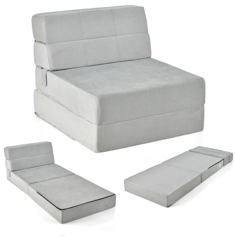 FANTASK 3 in 1 klappbares Schlafsofa, Klappmatratze, Schaumstoff extra dick (15cm), Sofabett, Bodenmatratze, Faltmatratze, Gästematratze mit abnehmbarem & waschbarem Bezug, 190 x 71 x 15 cm, Grau