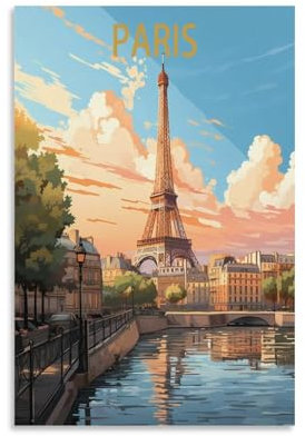 Poster, Motiv: Paris Frankreich, Vintage, See, 20 x 30 cm, Druckposter für Zuhause, Badezimmer, Schlafzimmer, Büro, Wohnzimmer, Dekoration, Leinwandposter