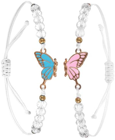 CIATBYYJ 2 Stück Freundschaftsarmbänder,Verstellbare Armband Schmetterling,Einfaches Armband Mädchen,Blau Rosa Schmetterling Freundschaftsarmbänder,für Beste Freunde