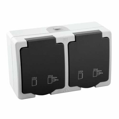 Enchufe doble - superficie IP54, resistente al agua y al polvo, ideal para exteriores, fácil instalación y material durable