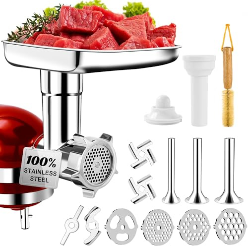 Accessorio tritacarne in acciaio inox lucido al 100% per mixer KitchenAid, lavabile in lavastoviglie, accessorio per tritacarne non rivestito anti-ossidazione, senza cuciture, piastra di macinazione
