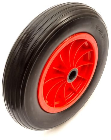 3.50-8 PU Puncture Proof 14 Solid Tyre & Wheel Red With Roller Bearings 1 Bore Wheelbarrow 3.50x8 350-8 350x8 4.00-8