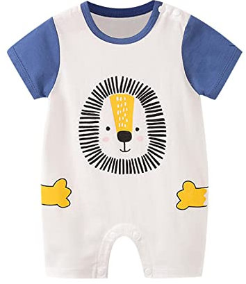 Pigiama Ragazzi intero Neonato Bambini Ragazze Stampa Estate Manica Corta Tutina Abbigliamento Triangolo Salviette Bambino, Blu, 12-18 Mesi