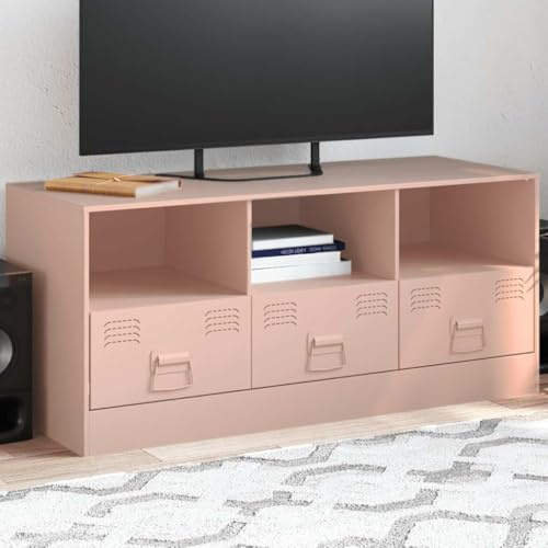 WEMYUFURN TV-Schrank Rosa tv Regal tv Bank Couchtisch Fernseher Schrank 99x39x44 cm Stahl