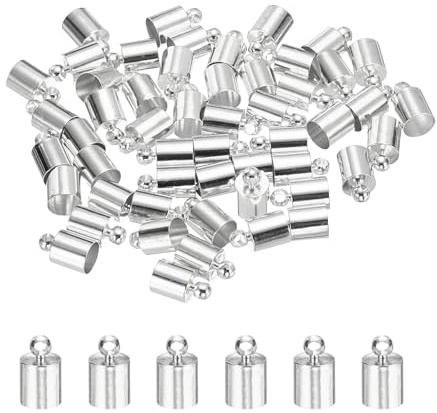 M METERXITY 50-Pack Tassel Cord End Caps 6mm ID Silver Tone