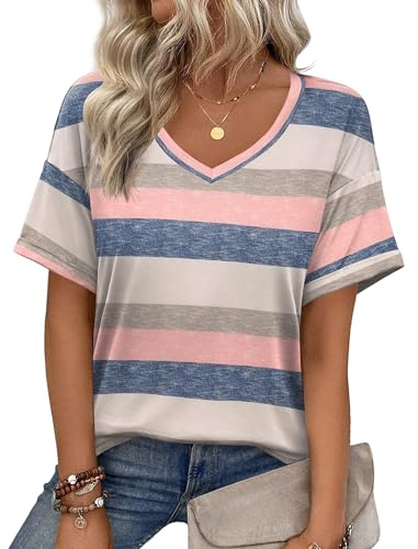 Zeagoo Camiseta Mujer Manga Corta Cuello V Camisetas Verano Elegante Blusa | Holgada Camisas Basica T-Shirt Top S-XXL