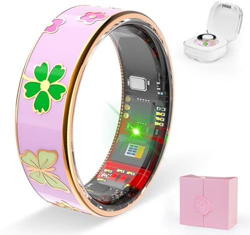 Smart Ring Uomo Donna Fitness Tracker per Sleep/Stress/Battito Cardiaco/Donna Health Tracker Compatibile con Android e iOS, No App-Abbonamento (Rosa, 9)