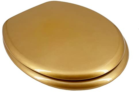 ADOB WC Sitz Klobrille Holzkern Farbe Gold extrem stabil, messing verchromte Scharniere, WC-Brille WC-Deckel, 85169