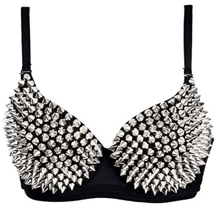 Punk Dancing Performance Gold Metallic Nieten besetzt Strappy BH Frauen Sexy BHs, Klein, silber