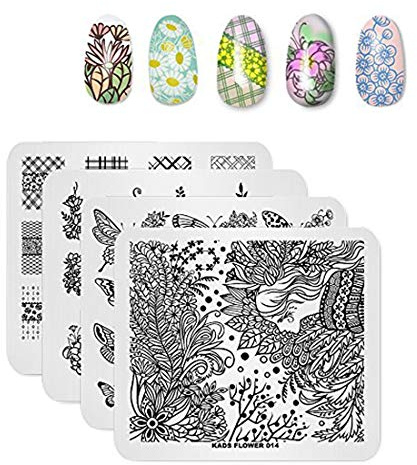 KADS 4 pcs maniküre Stempelschablonen Nail Art Plates Stamping Nagel Bildstempel Schablone Metallplatten Nagel Tattoo